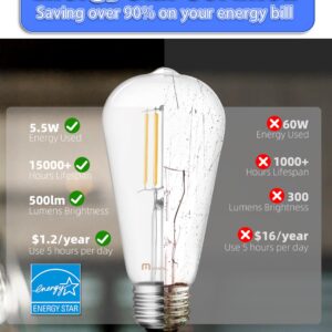 MASTERY MART Dimmable E26 Edison Bulbs 6 Pack, 5.5W LED Light Bulbs (60W Equivalent), Cool White 4000K, Clear Glass ST19 ST21