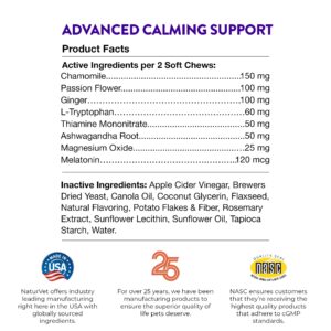 Evolutions by NaturVet Advanced Calming Support 180ct Soft Chews for Dogs - Ashwagandha, Chamomile, Ginger, Thiamine, Magnesium, Melatonin - Helps Promote Rest, Tranquility, Calming Effect on Nerves