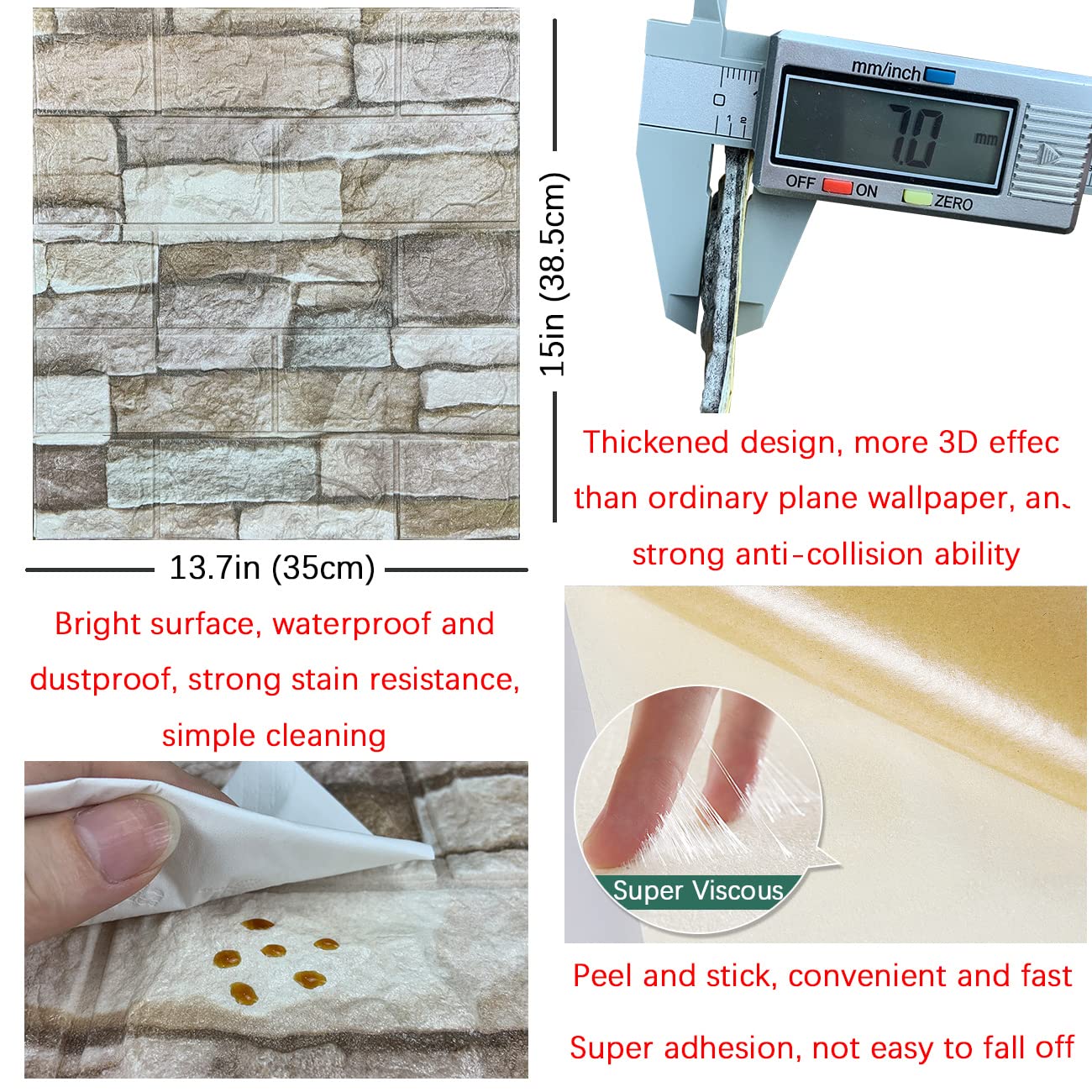 20PCS 3D Wall Panels Peel and Stick Foam 3D Brick Wallpaper Peel and Stick Faux Stone Wall Panel Self-Adhesive Wallpaper (20PCS, Rock Color)