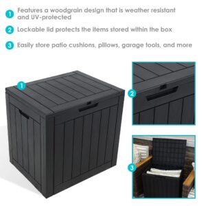 Sunnydaze 32-Gallon Faux Wood Design Outdoor Deck Box - Lockable Lid and Side Handles - Phantom Gray