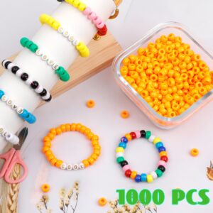 Auvoau 1000Pcs Pony Beads Bracelet 9mm Orange Plastic Barrel Pony Beads for Necklace,Hair Beads for Braids,Key Chain,Jewelry Making (Orange)