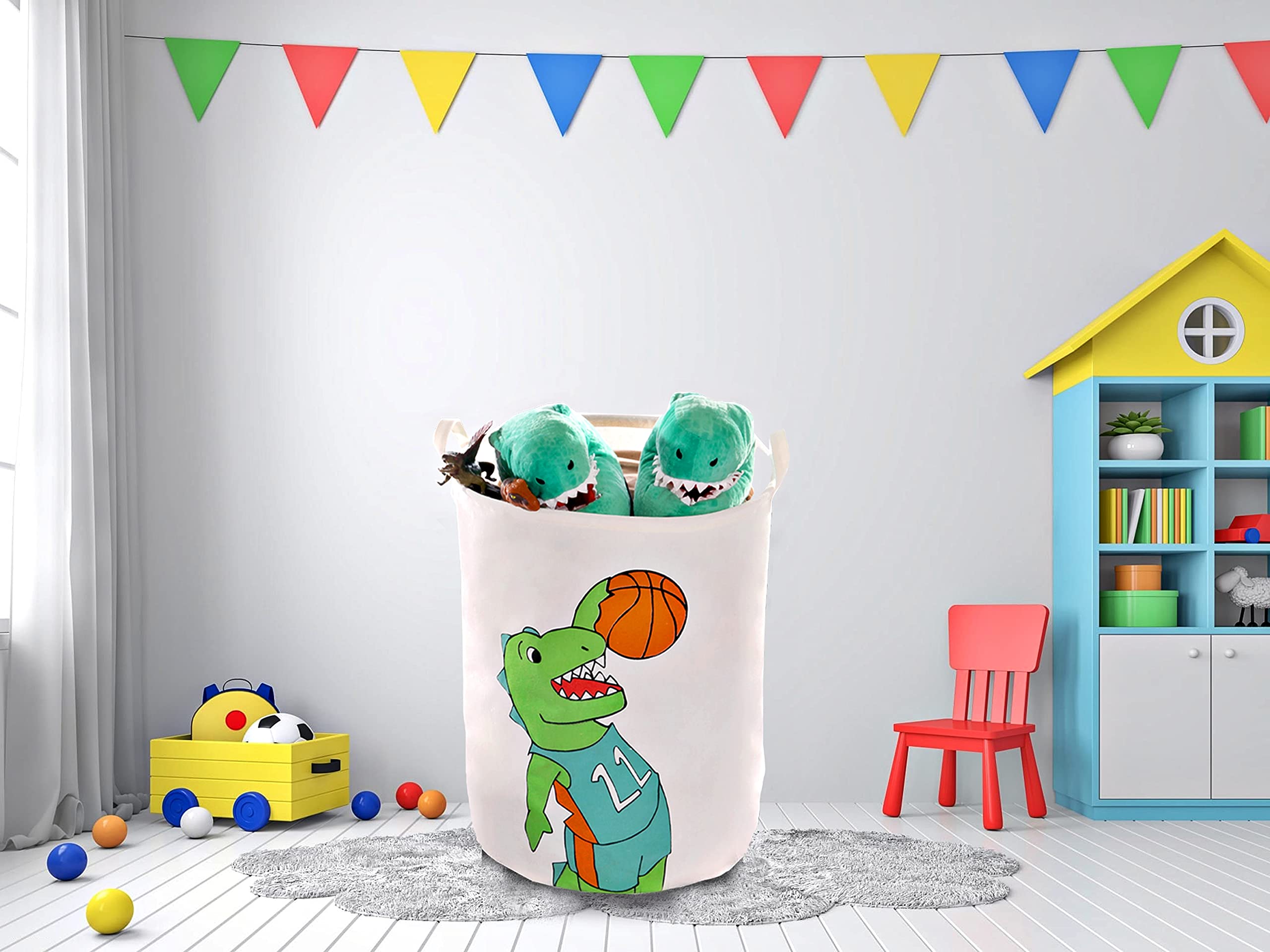 KAZULO Dinosaur Baskets Set, Kids hampers, Dinosaur laundry Basket, Dinosaur clothes Hamper with Handles, Dino Decor, Dinosaur Stuf, Book Storage Bins for kids (Dino Bundle)