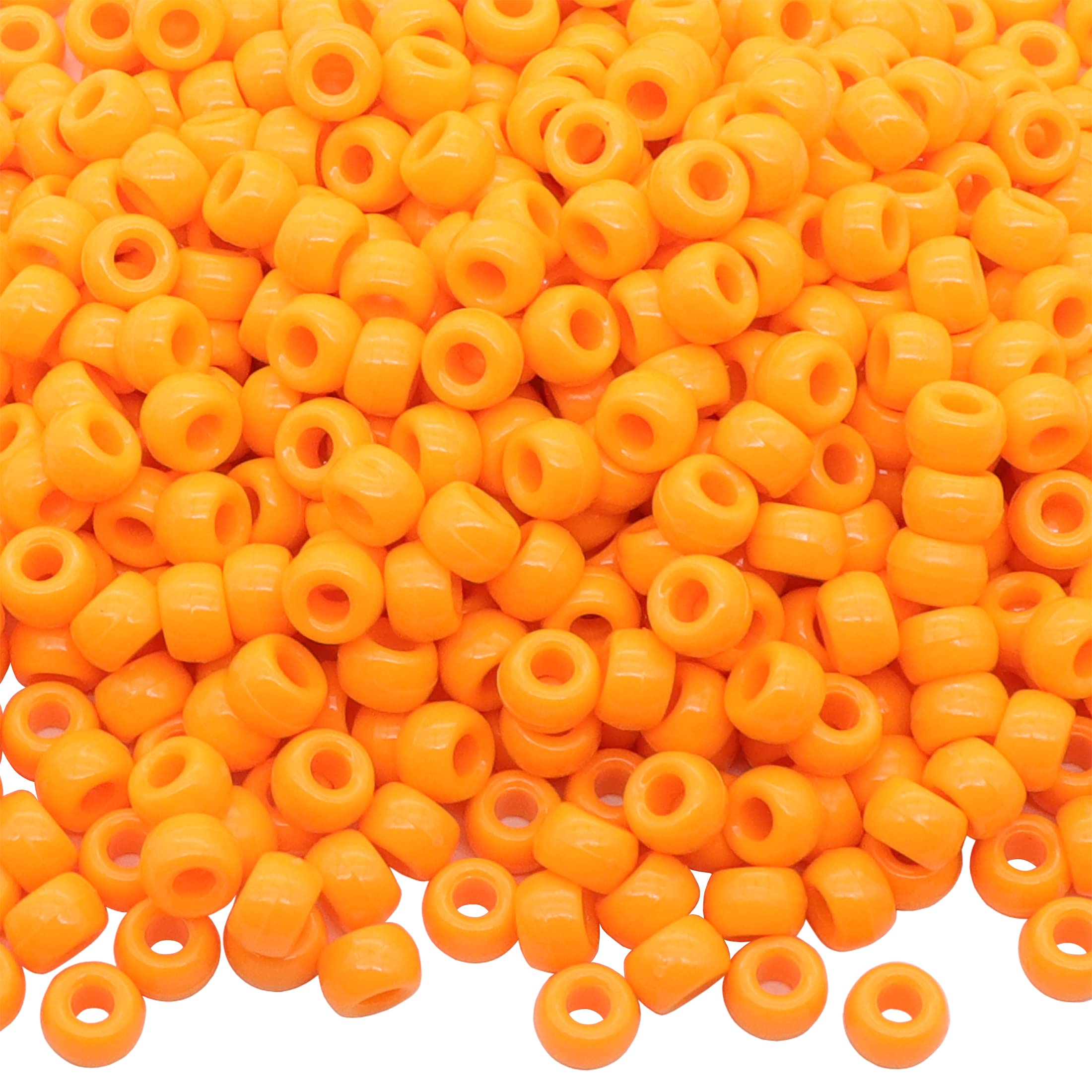 Auvoau 1000Pcs Pony Beads Bracelet 9mm Orange Plastic Barrel Pony Beads for Necklace,Hair Beads for Braids,Key Chain,Jewelry Making (Orange)