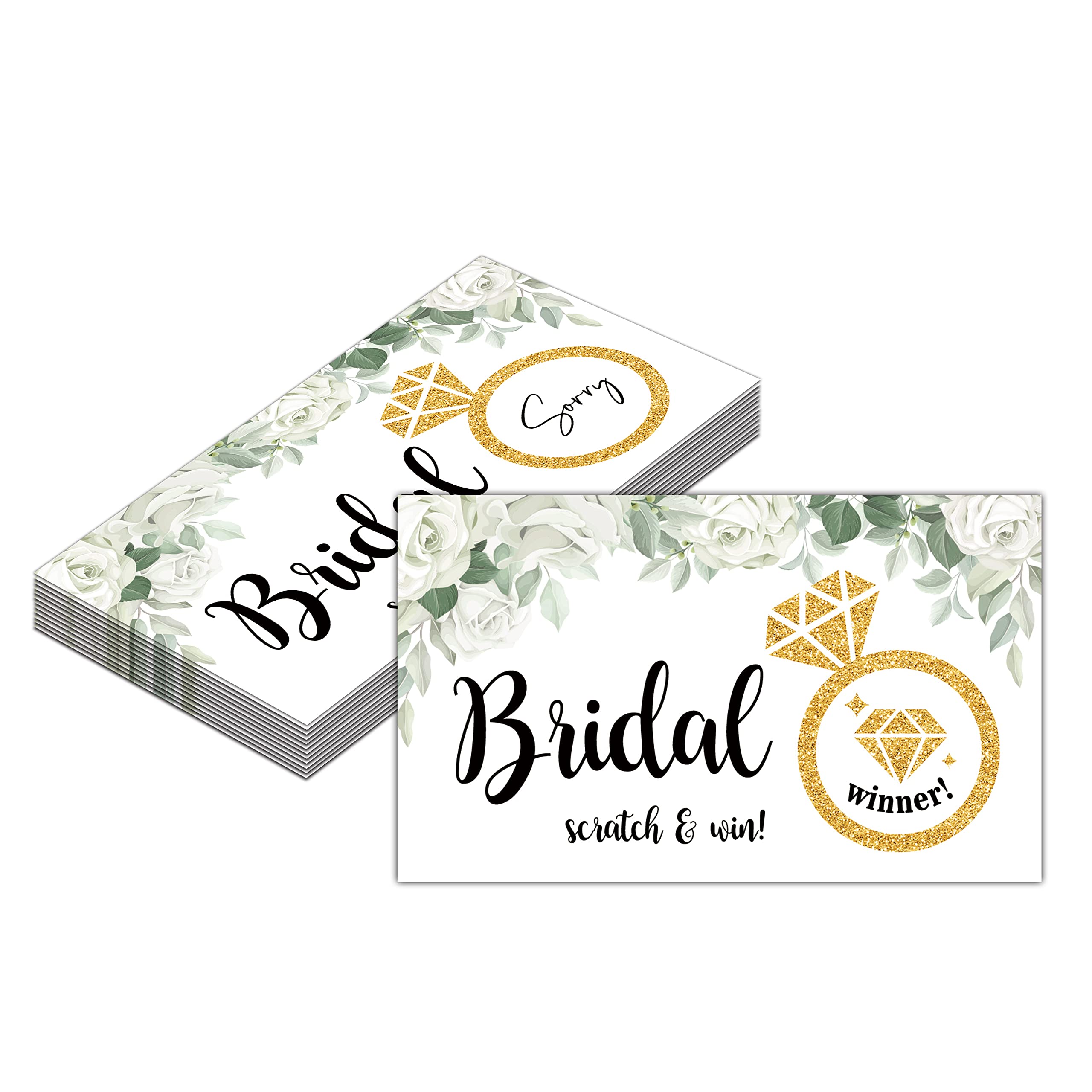 Bridal Shower Scratch Off Game Cards - Glitter Diamond Ring - Greenery Floral Wedding Shower Ideas - Bride Shower Party Activities & Supplies - Bachelorette/Engagement Party Decorations - 50 Pack(04)