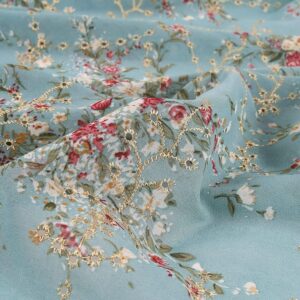 Embroidered Eyelets Chiffon Fabric Drape Floral Printing for Dresses Making 60 inch Wide (Grayish Green, Pre-Cut 4 Yards)