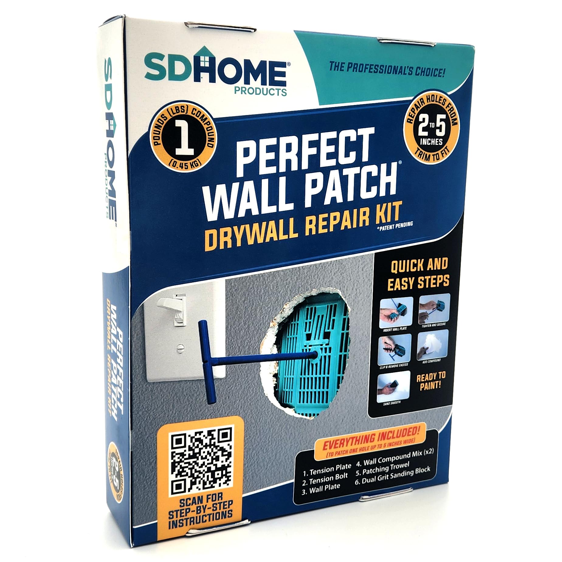 SDHome Perfect Wall Patch Drywall Repair Kit with Compound, Back Plate, and Putty Knife - Repairs Large Holes with Ease