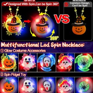 AMENON 60 Pcs Halloween Party Favors for Kids, 10 Styles Rotating Light Up Necklaces & 50 LED Flash Rings Halloween Toys Gifts Ghost Glow in The Dark Party Supplies Halloween Treat Goodie Bag Fillers