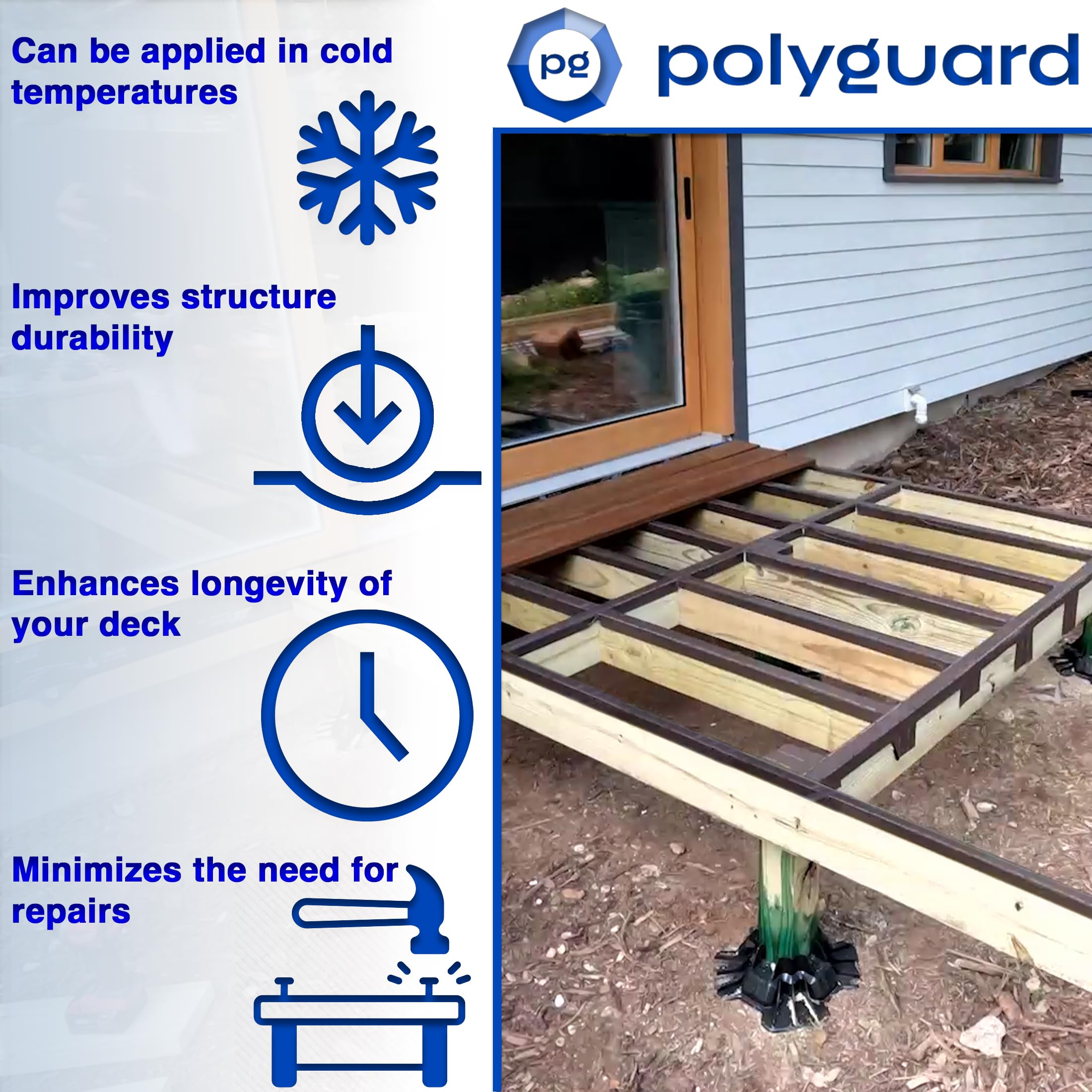 POLYGUARD Poly Wall - Rot Shield Joist Tape for Decking, 4" x 100'. Made in The USA. Self Adhering, Self Sealing Deck Joist Tape for Wood Decks