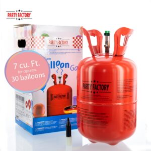 Party Factory Helium Tank for up to 30 Latex Balloons, Helium Cylinder 7 cu. ft. Gas with filling quantity for Balloons, Ideal for Birthday Party, Wedding