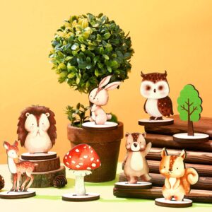 16 Pcs Woodland Animals Wood Table Centerpieces Forest Animals Cutout Shapes Creatures Table Topper for Woodland Camping Baby Shower Birthday Decorations Supplies