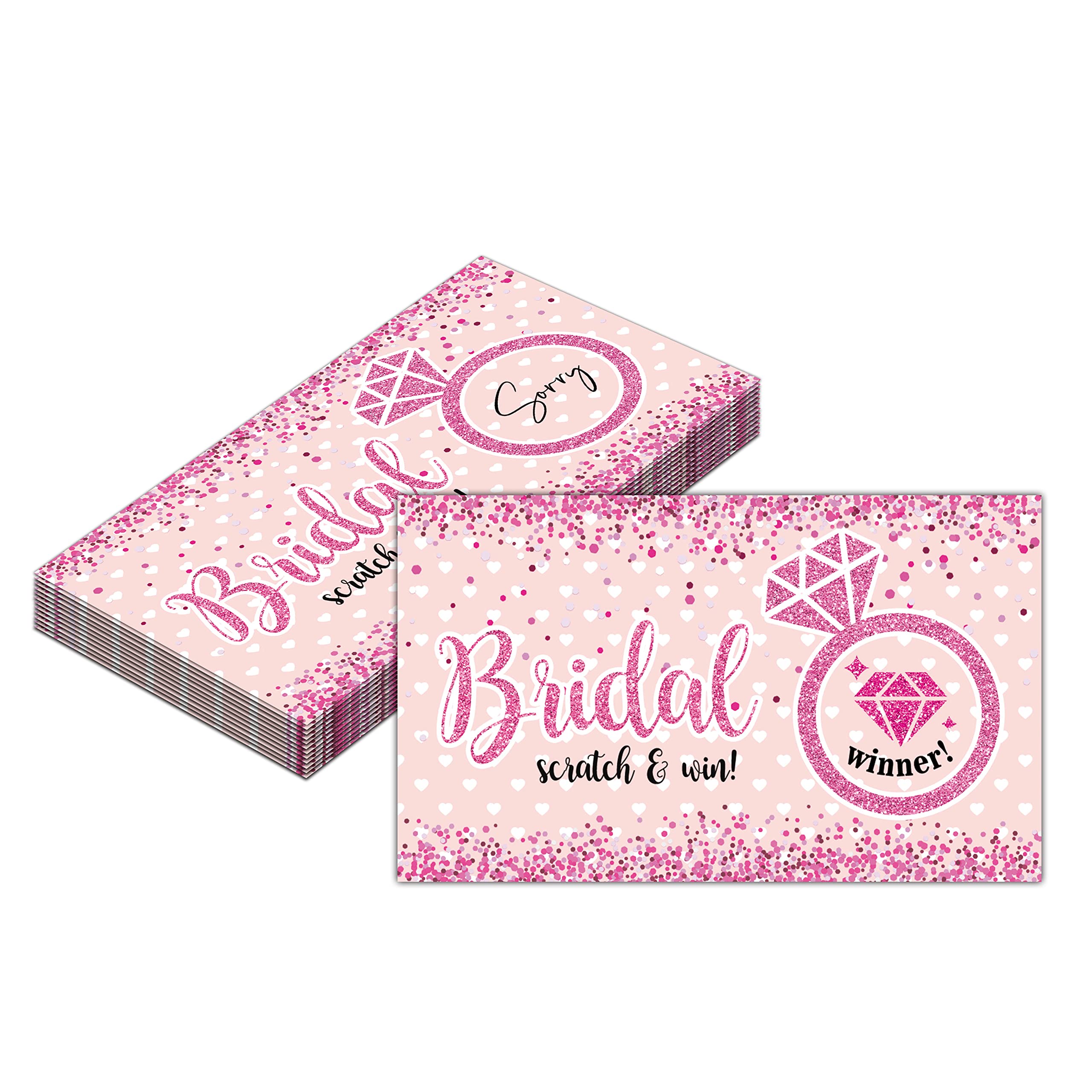 Bridal Shower Scratch Off Game Cards - Glitter Diamond Ring - Pink Glitter Wedding Shower Ideas - Bride Shower Party Activities & Supplies - Bachelorette/Engagement Party Decorations - 50 Pack(10)