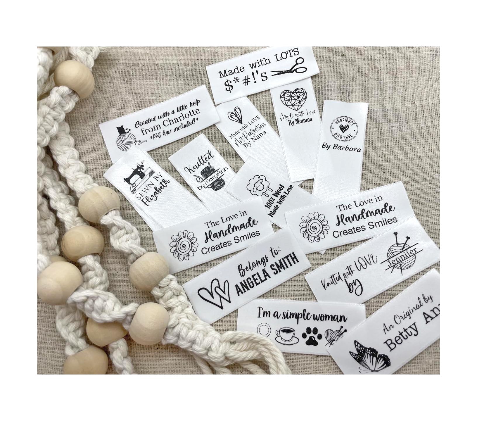 Design Your Own - Non-Fraying Quality Custom Printed Satin Fabric Labels Jennifer's Jewels Brand Made in USA Sew On for Branding, Crafts, Clothing, Compliancy Needs, Knitting, Crocheting, Handmade