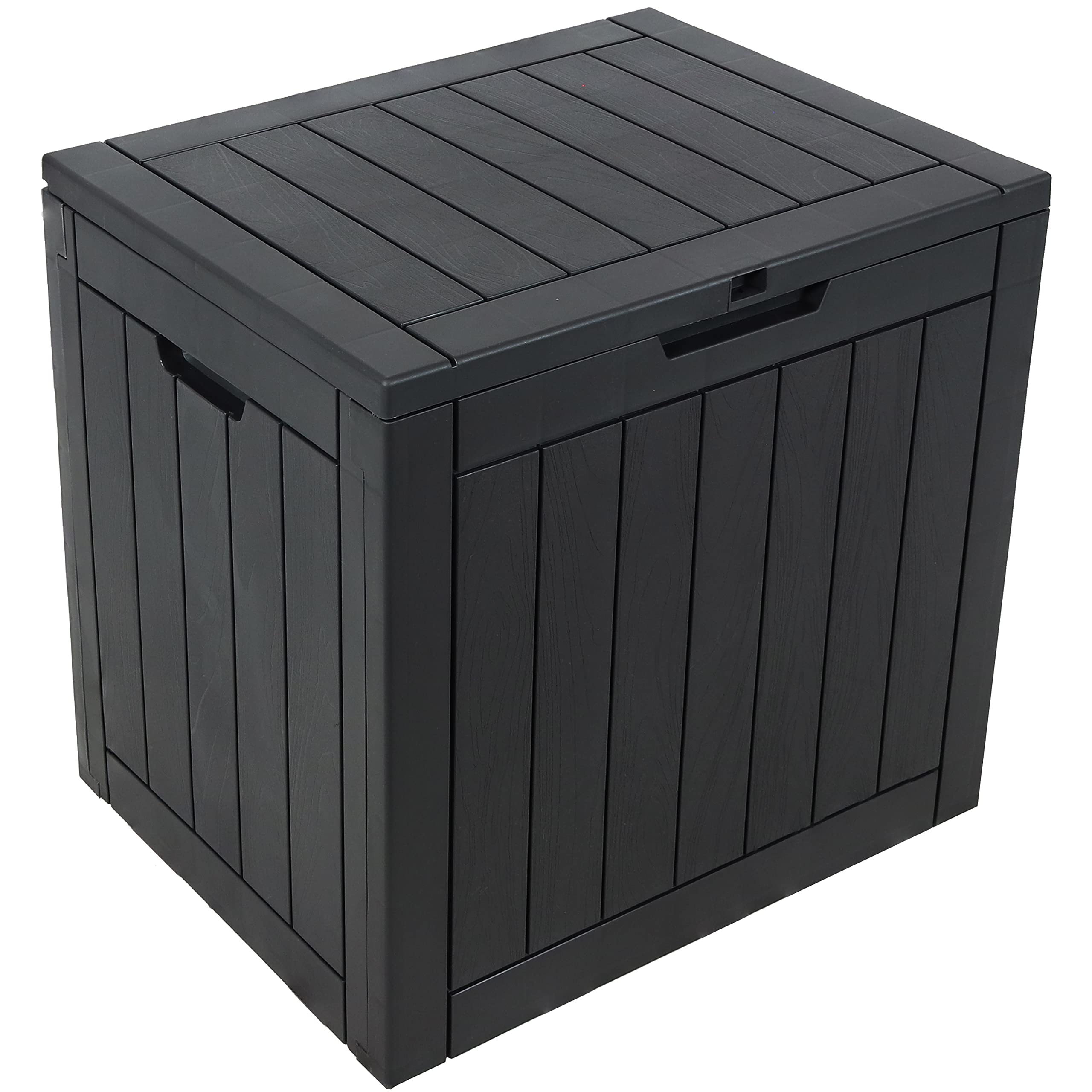 Sunnydaze 32-Gallon Faux Wood Design Outdoor Deck Box - Lockable Lid and Side Handles - Phantom Gray