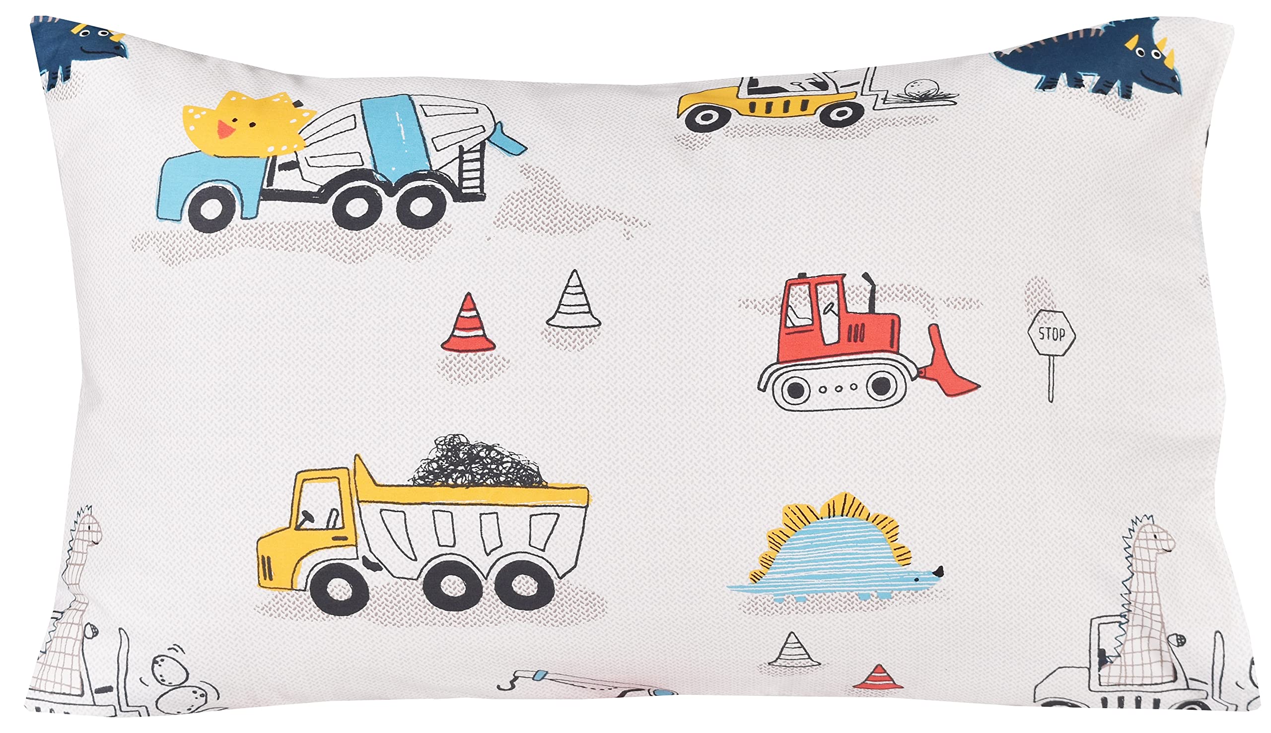 J pinno Dinosaur Construction Work Digger Cars Vehicle Cute Cozy Fun Twin Sheet Set for Kids Girls Children, 100% Cotton, Flat Sheet + Fitted Sheet + Pillowcase Bedding Set (Dinosaur, Twin)