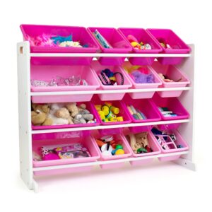 humble crew molly supersized extra large white and pink 16-bin toy organizer