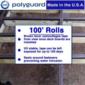 POLYGUARD Poly Wall - Rot Shield Joist Tape for Decking, 4" x 100'. Made in The USA. Self Adhering, Self Sealing Deck Joist Tape for Wood Decks