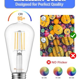 MASTERY MART Dimmable E26 Edison Bulbs 6 Pack, 5.5W LED Light Bulbs (60W Equivalent), Cool White 4000K, Clear Glass ST19 ST21