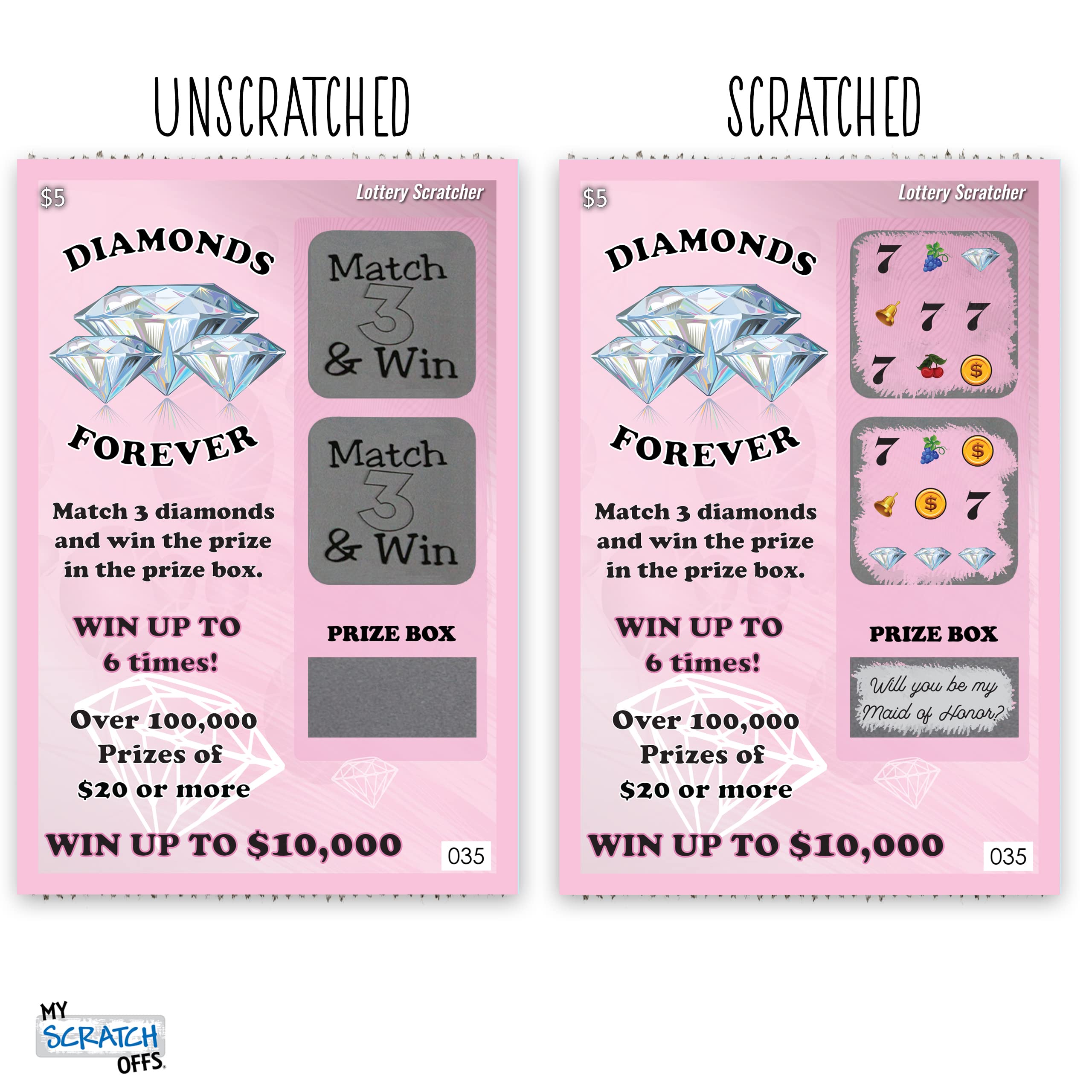 My Scratch Offs 1 Card Will You Be My Maid of Honor? Fake Lottery Lotto Replica Scratch Off Card for Wedding Party and Bridal Shower