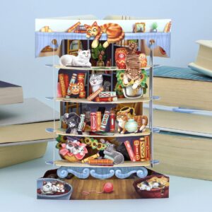 Santoro Swing Card, 3D Pop Up Greeting Card - Cats In The Library - For Her, For Mum, Cat Lover, Birthday, Mothers Day