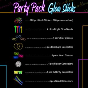 248 PCS Glow Sticks Party Pack - That Includes, 100 Pcs 8 Inch Glow sticks, 6 Pcs Glow Sticks Wands – Create Glow In The Dark Necklaces, Bracelets. Neon Light Sticks Decoration For Parties Favors Glow