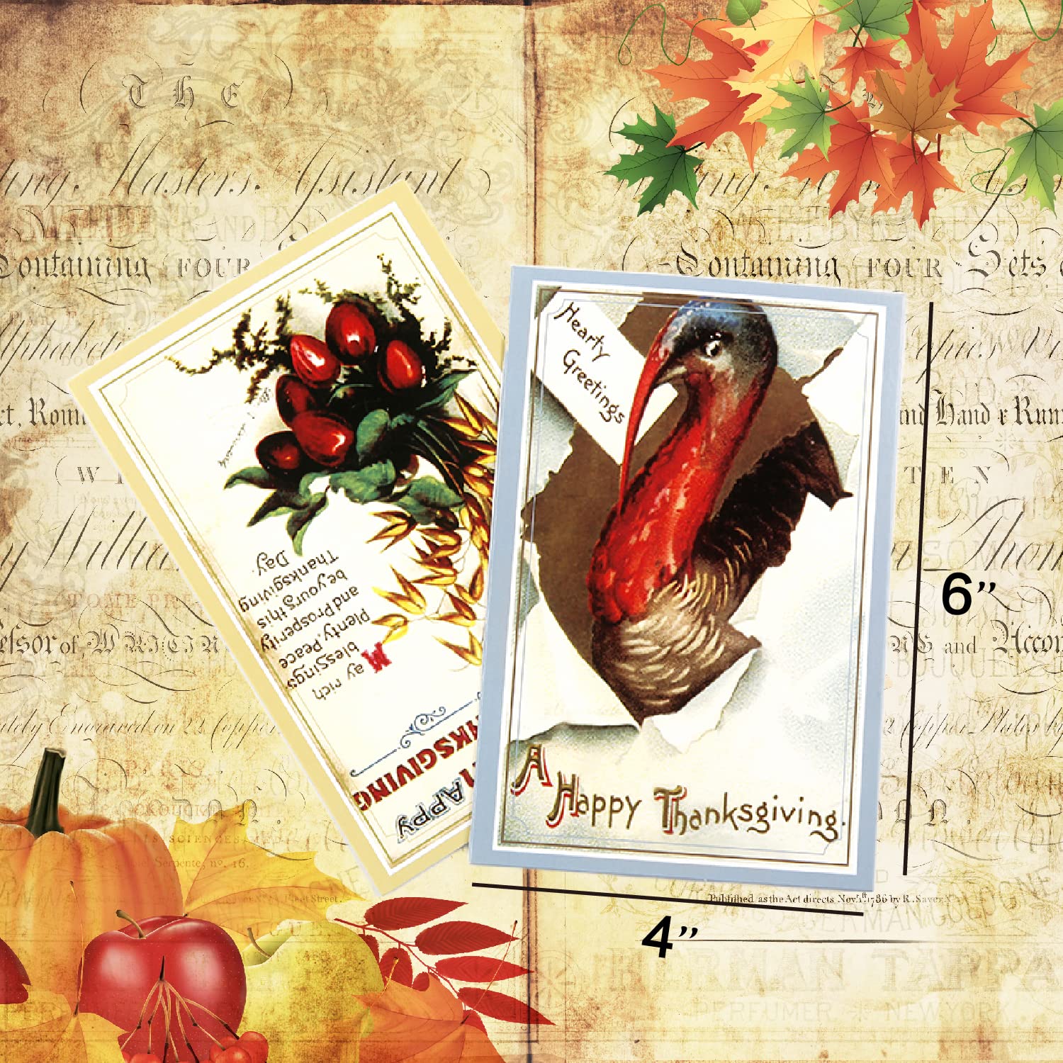 Thanksgiving Vintage Greeting Cards 24PCS Bulk Thanksgiving Cards Thanksgiving Cards for Family Thankful Cards with Envelopes for Fall Autumn Holiday Parties Celebrations Harvest Happy 4 x 6 inches