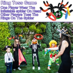 17 Pcs Halloween Party Games, 4 Potato Sack Race Bags, Inflatable Spider Ring Toss Game, 4 Eyeballs and Spoon Race Game for Kids Family Adults 4 Players Halloween Party Favor Decor Outdoor Indoor Yard