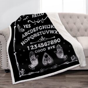 jekeno ouija board blanket gifts for women men kids girls boys teen witch halloween christmas birthday present decor home soft cozy plush skull sun moon spooky sherpa throw 50"x60" black