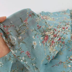 Embroidered Eyelets Chiffon Fabric Drape Floral Printing for Dresses Making 60 inch Wide (Grayish Green, Pre-Cut 4 Yards)