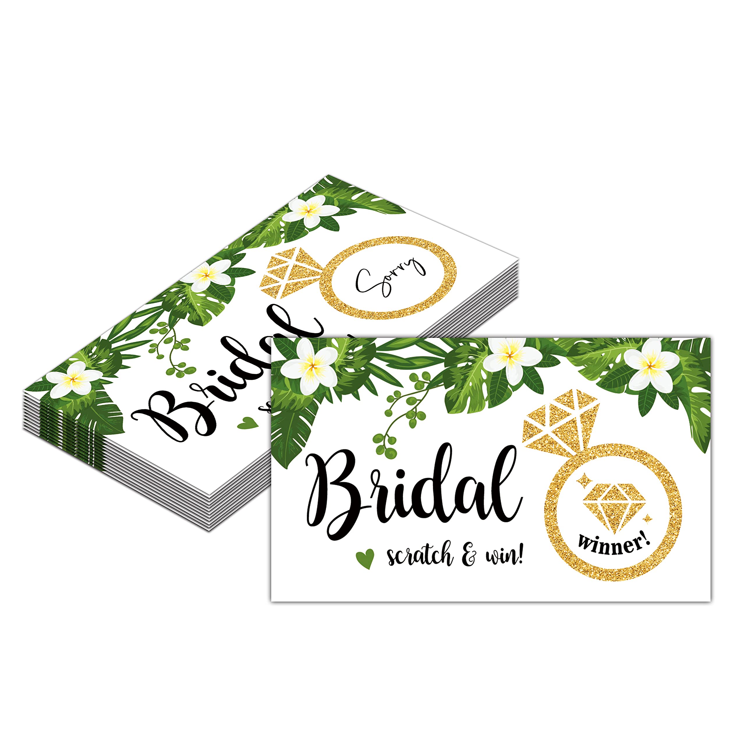 Bridal Shower Scratch Off Game Cards - Glitter Diamond Ring - Tropical Greenery Wedding Shower Ideas - Bride Shower Party Activities & Supplies - Bachelorette Party Decoration - 50 Pack(07)