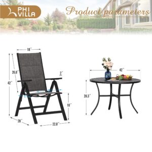 PHI VILLA 5 Piece Outdoor Dining Set, Round Patio Table and Chairs Set for 4, Patio Furniture Dining Set Aluminum with Adjustble Folding Padded Patio Chairs