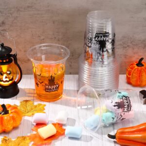 12oz Halloween Party Cups, Happy Halloween Disposable Clear Cups Plastic Printed Party Cups with Bat Ghost for Halloween Party Decoration, Party Supply for Beer Beverage Ice Cream Snacks(60 Count)