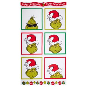 kaufman how the grinch stole christmas holiday pillow 24"panel green, fabric by the yard