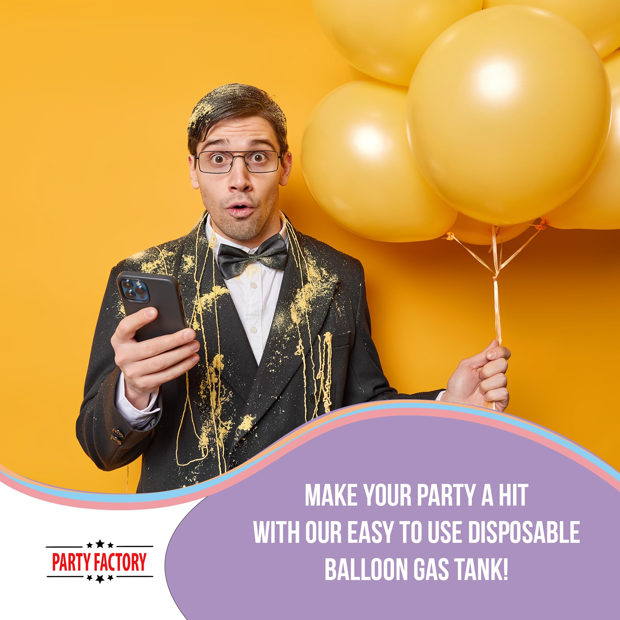 Party Factory Helium Tank for up to 30 Latex Balloons, Helium Cylinder 7 cu. ft. Gas with filling quantity for Balloons, Ideal for Birthday Party, Wedding