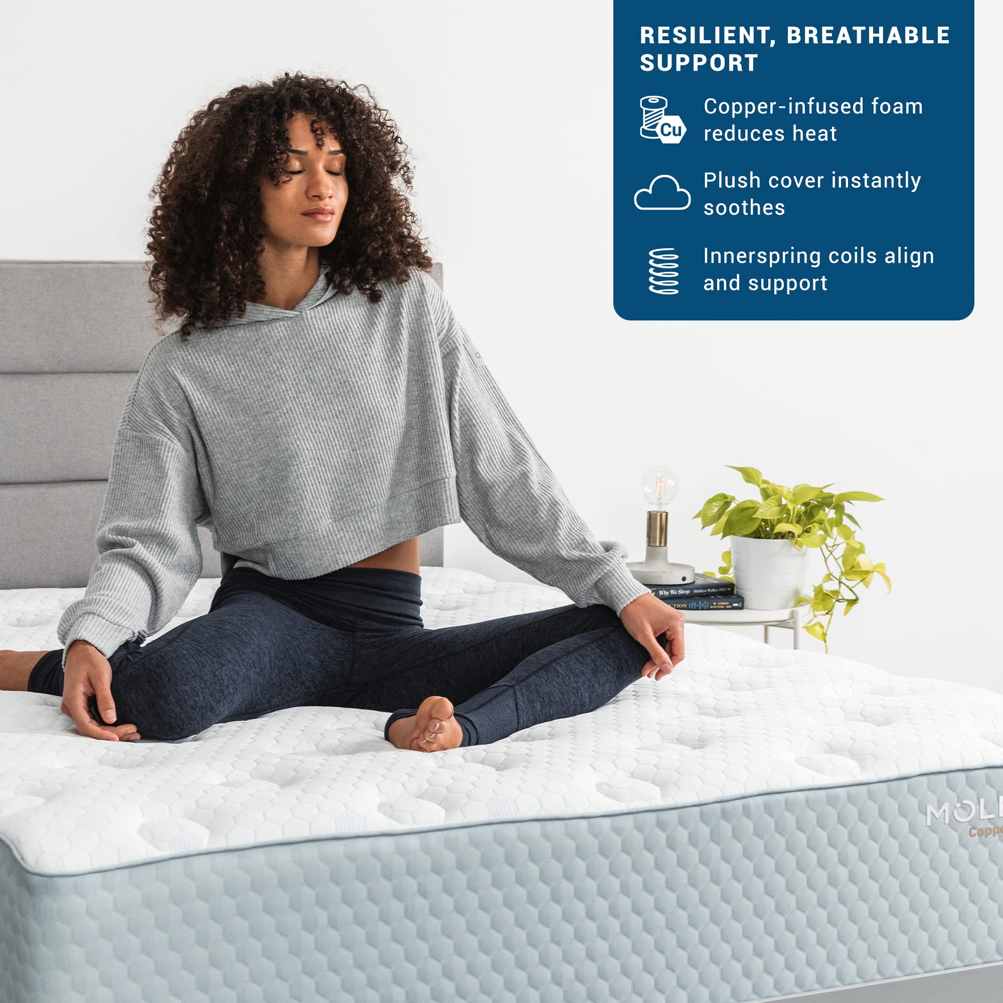 Molecule CopperWELL 13" Hybrid Cooling Gel Memory Foam and Encased Coil Medium Firm Mattress, Twin XL