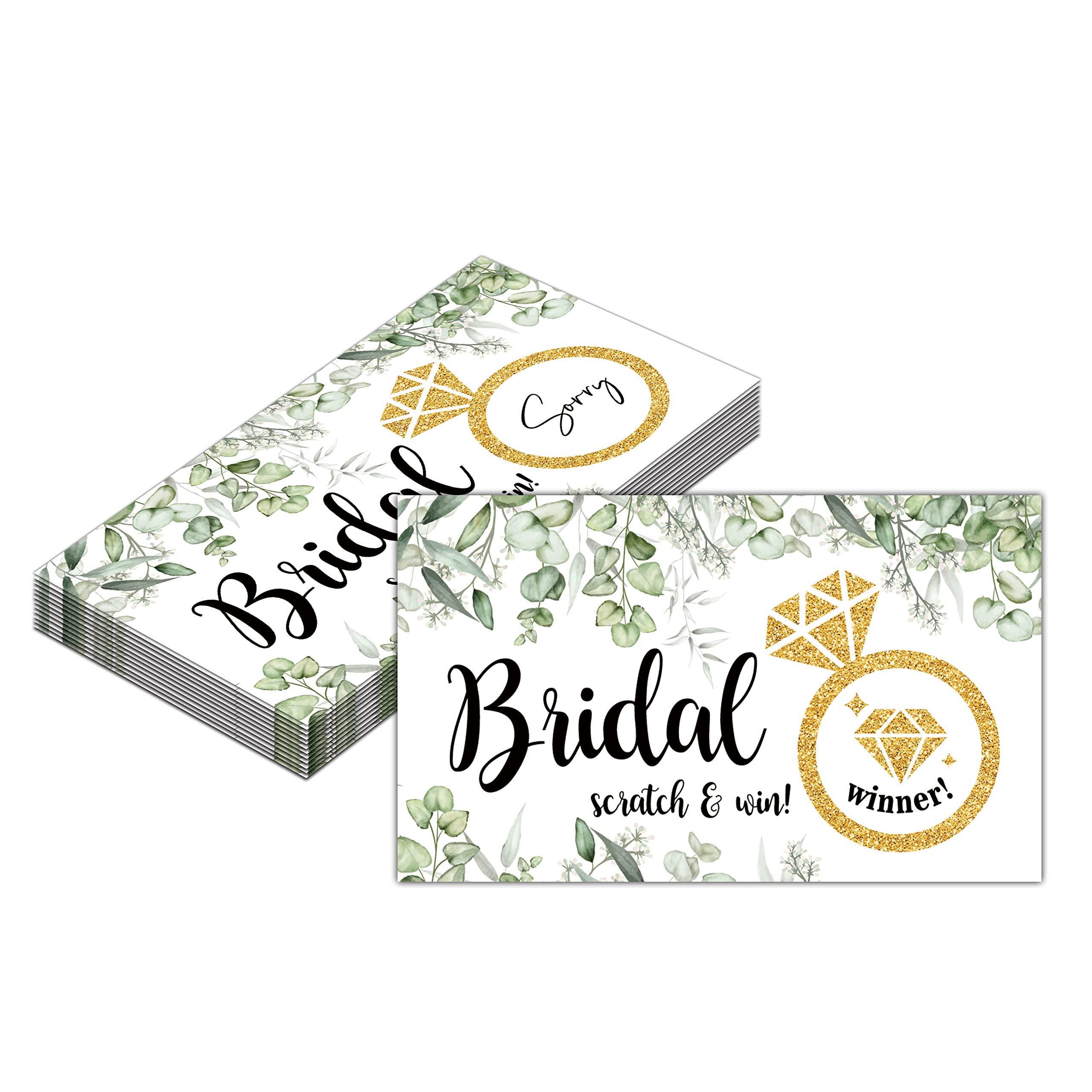 Bridal Shower Scratch Off Game Cards - Glitter Diamond Ring - Greenery Eucalyptus Wedding Shower Ideas - Bride Shower Party Activities & Supplies - Bachelorette Party Decoration - 50 Pack(05)