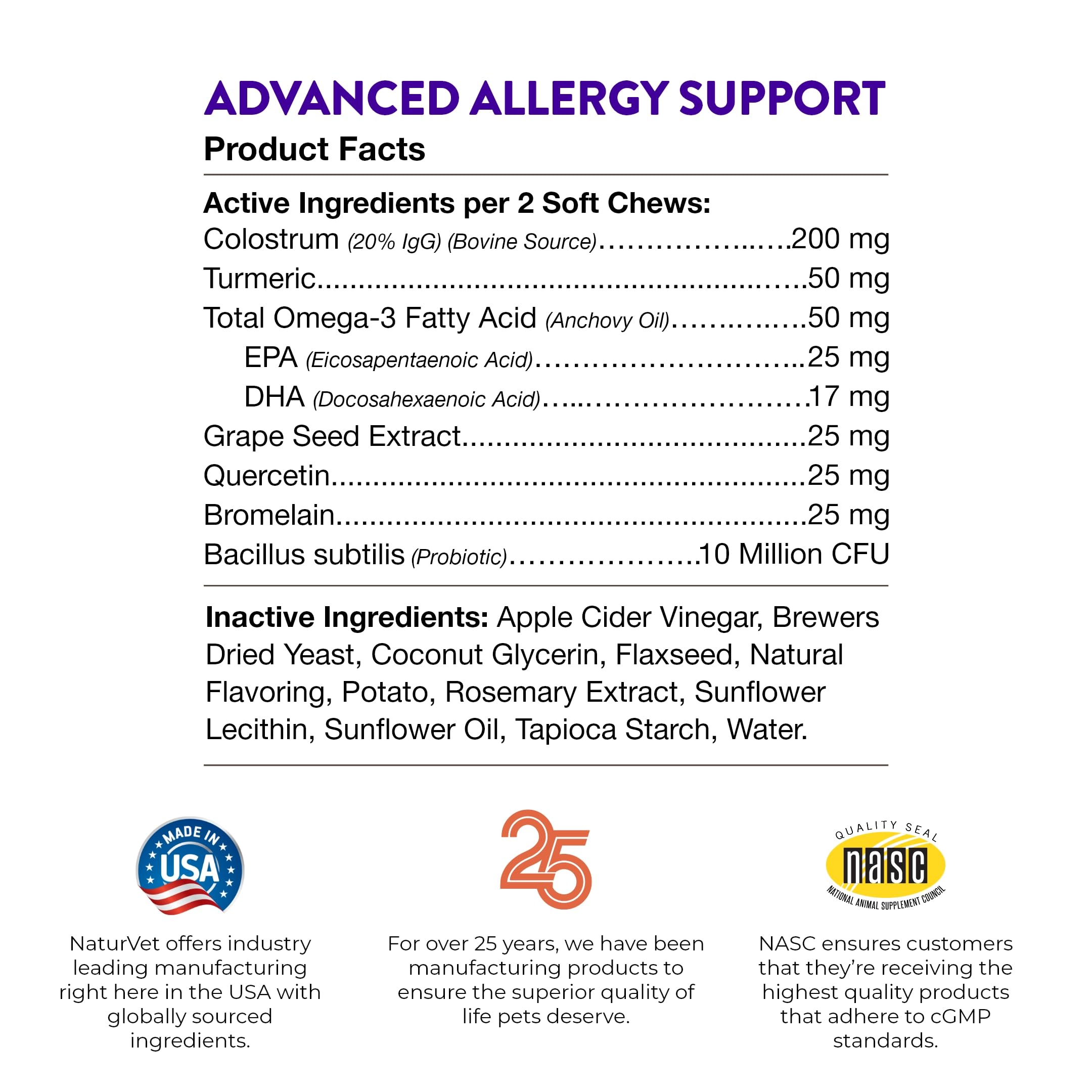 NaturVet Evolutions Advanced Allergy Support 90ct Soft Chews for Dogs - Omega-3, Anchovy Oil, Colostrum, Turmeric, Quercetin, Probiotic - Helps Maintain Normal Histamine Levels