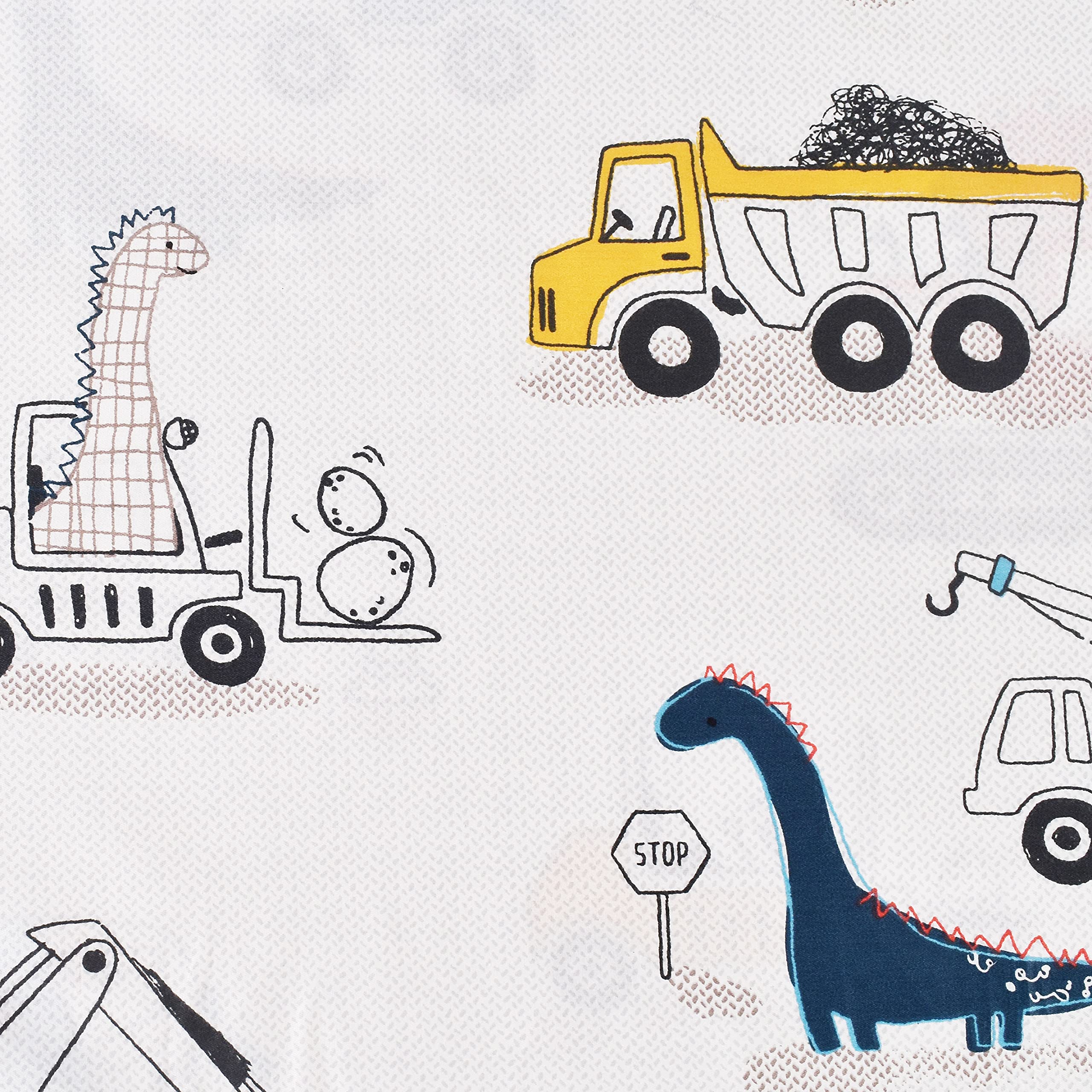 J pinno Dinosaur Construction Work Digger Cars Vehicle Cute Cozy Fun Twin Sheet Set for Kids Girls Children, 100% Cotton, Flat Sheet + Fitted Sheet + Pillowcase Bedding Set (Dinosaur, Twin)