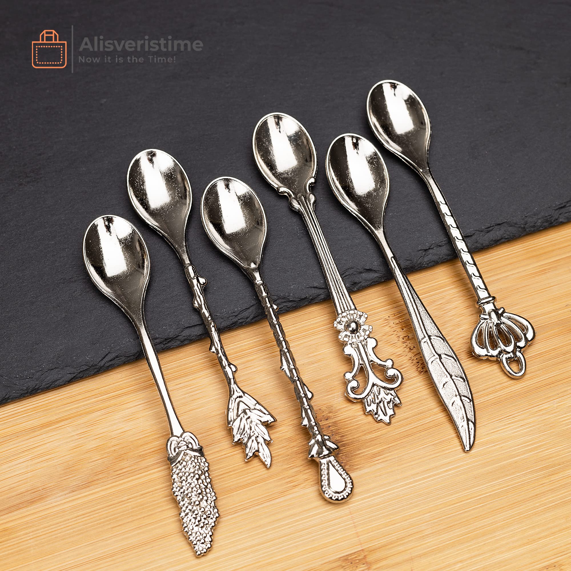 Alisveristime Traditional Ottoman Motif Tea Spoons - Decorative Stirring, Sugar, Tea Spoons (Set of 6) (Motif) (Silver)