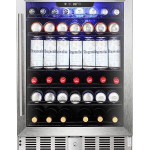 Antarctic Star 5.1 Cu.Ft Beverage Refrigerator,166 Can Wine Cooler,Low Noise,Transparent Glass Door, Efficient Cooling System with Safety Lock, for Home, Bar, Office, 24 Inch, Stainless Steel Silver