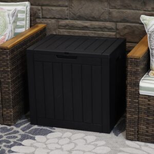 Sunnydaze 32-Gallon Faux Wood Design Outdoor Deck Box - Lockable Lid and Side Handles - Phantom Gray