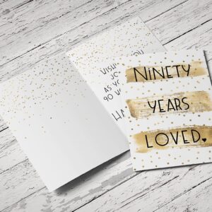 Red Door Inspirations 90 Years Loved, 90th Birthday Card, 5x7 Large Card - includes Card & Envelope