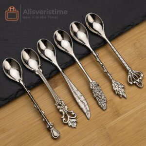 Alisveristime Traditional Ottoman Motif Tea Spoons - Decorative Stirring, Sugar, Tea Spoons (Set of 6) (Motif) (Silver)