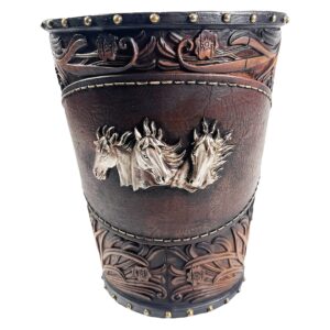 urbalabs silver horse leather look western rustic bathroom trash can office waste basket country decor rustic office garbage can cowboy gun decor bathroom decor man cave western waste