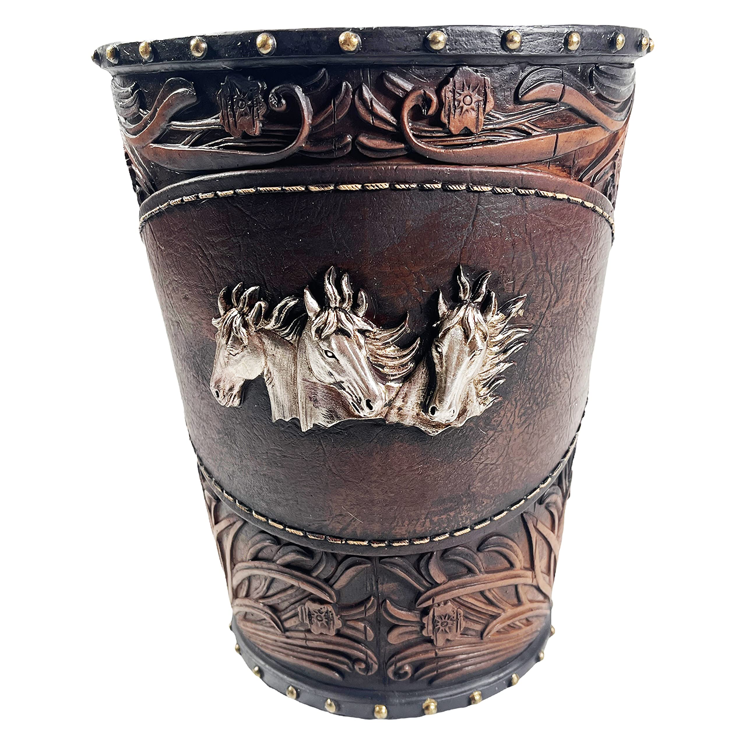 Urbalabs Silver Horse Leather Look Western Rustic Bathroom Trash Can Office Waste Basket Country Decor Rustic Office Garbage Can Cowboy Gun Decor Bathroom Decor Man Cave Western Waste