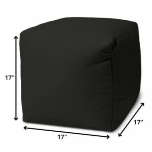 HomeRoots Vinyl-Backed Canvas 17 Cool Jet Black Solid Color Indoor Outdoor Pouf Ottoman