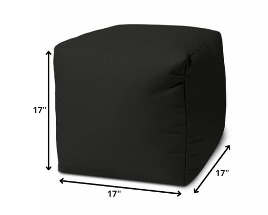 HomeRoots Vinyl-Backed Canvas 17 Cool Jet Black Solid Color Indoor Outdoor Pouf Ottoman