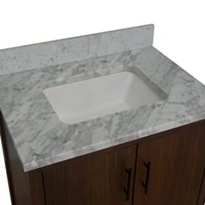 California 30-inch Bathroom Vanity (Cararra/Walnut): Includes Walnut Cabinet with Authentic Italian Carrara Marble Countertop and White Ceramic Sink