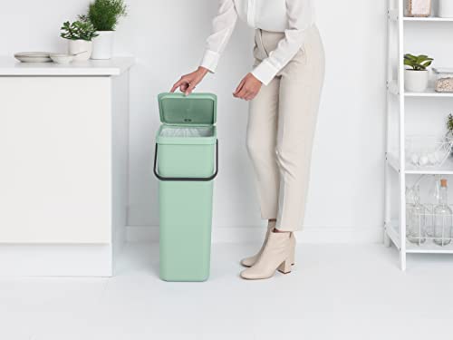 Brabantia Sort & Go Kitchen Recycling/Garbage Trash Can (10.6 Gal/Jade Green) Large Refuse Organiser with Handle & Removable Lid, Easy Clean, PerfectFit Bags Included