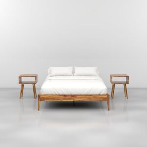 Bme Dinkee Queen Bed Frame Wood 15 Inch - Solid Wood Platform Bed Frame - Japanese Joinery Bed - Modern & Minimalist Style - Wood Slat Support - Easy Assembly - No Box Spring Needed - Caramel