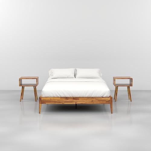 Bme Dinkee Queen Bed Frame Wood 15 Inch - Solid Wood Platform Bed Frame - Japanese Joinery Bed - Modern & Minimalist Style - Wood Slat Support - Easy Assembly - No Box Spring Needed - Caramel